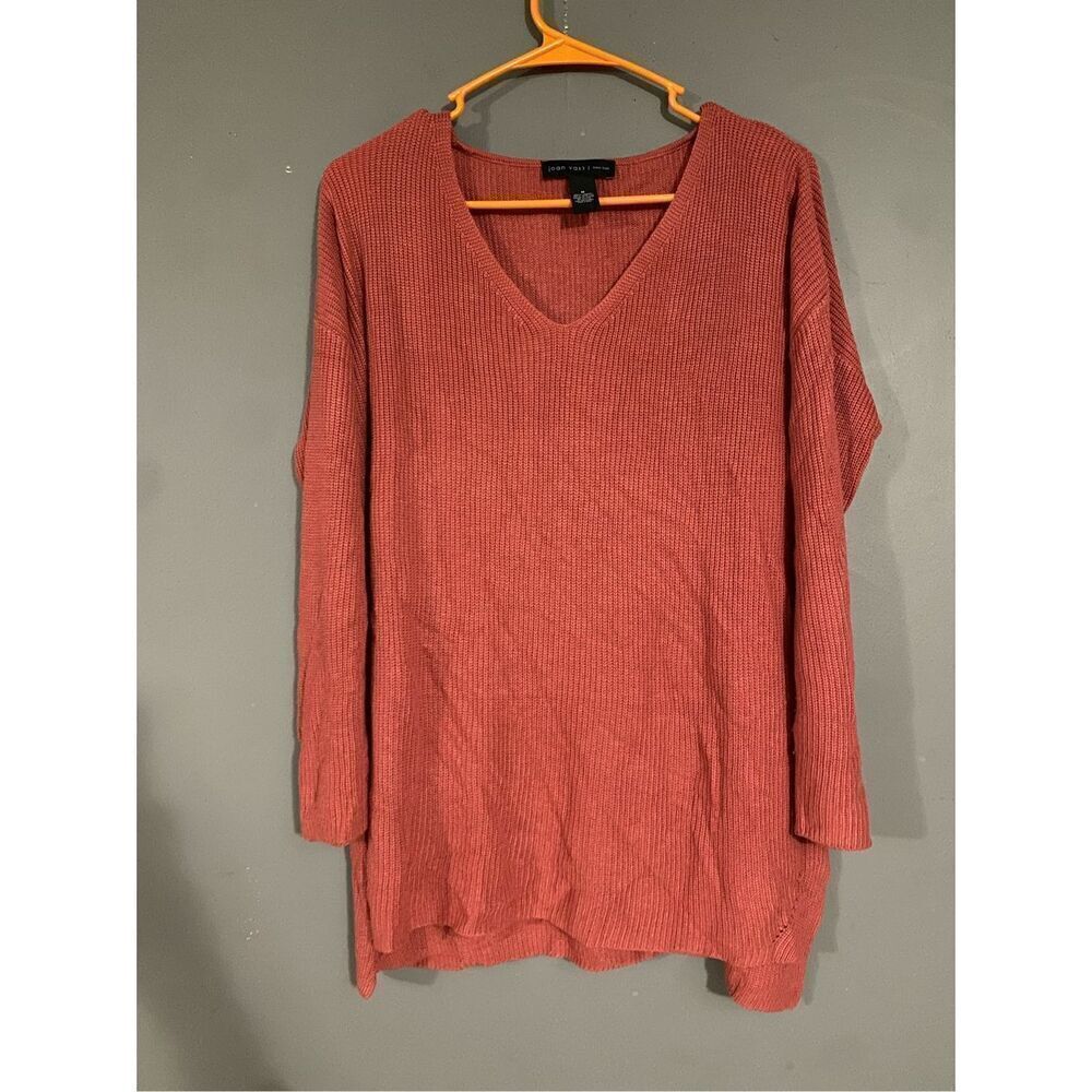 Joan Vass Knit Oversized Comfort Cozy V Neck Sweater Salmon Modal Blends M